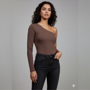 Clyque organic cotton Brown One-Shoulder body suit